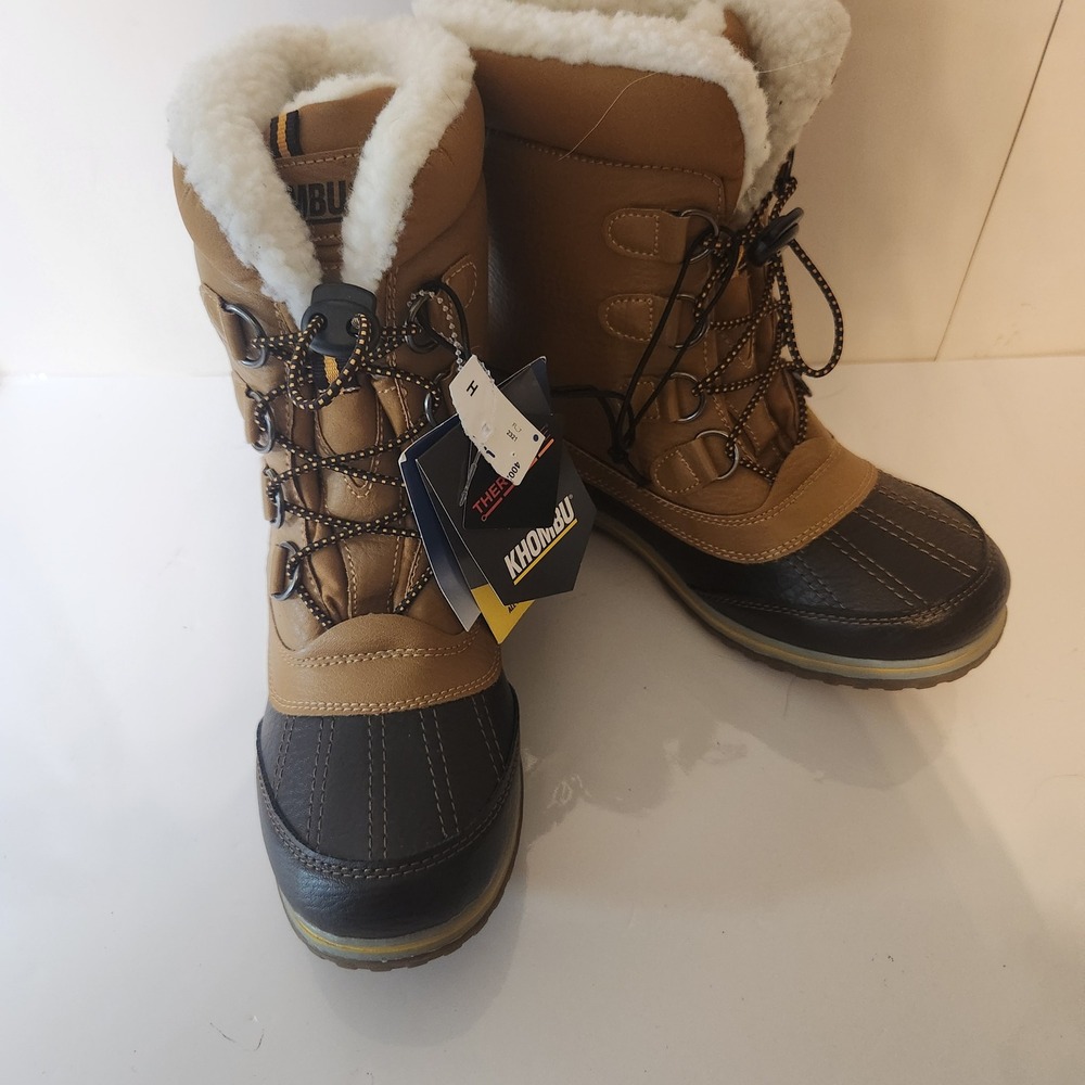 Khombu David Tan Black Winter Snow Boots Faux Fur Lined US Ski Team Mens 6M NEW